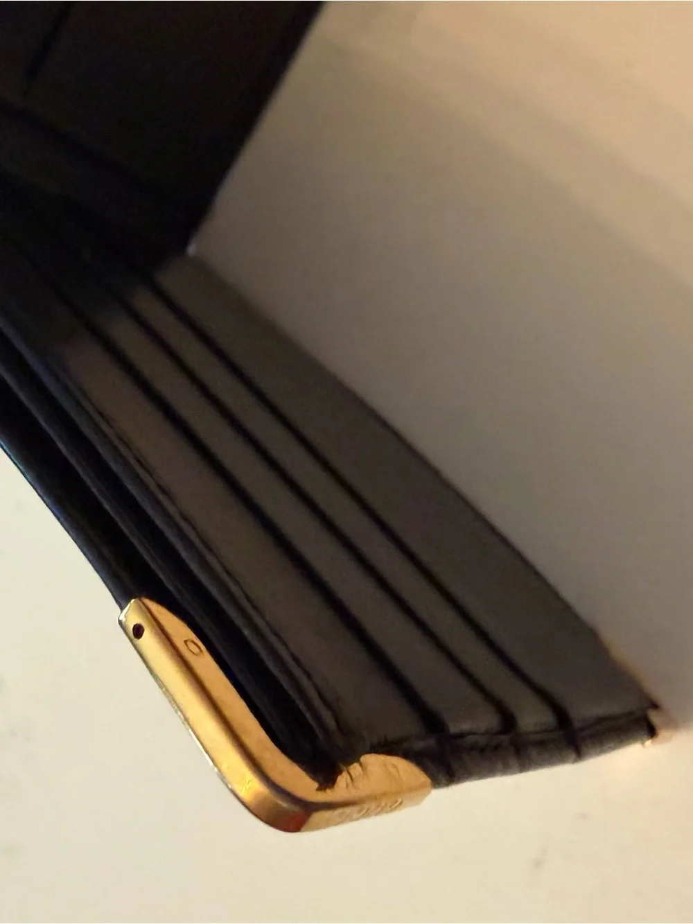 Gucci Black Leather Wallet with Gold Corner Accents